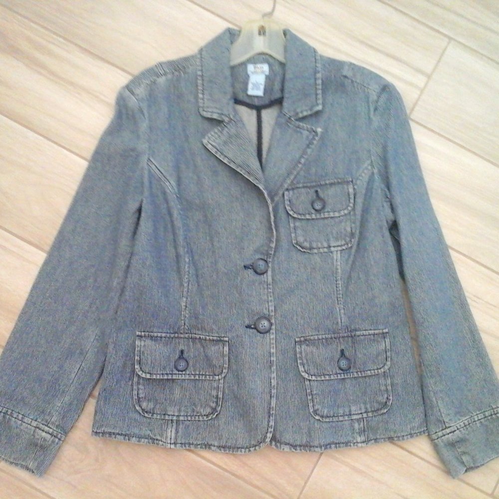 Bass Jeans Junior Blue Railroad Stripe Denim Blazer Jacket.   Size L